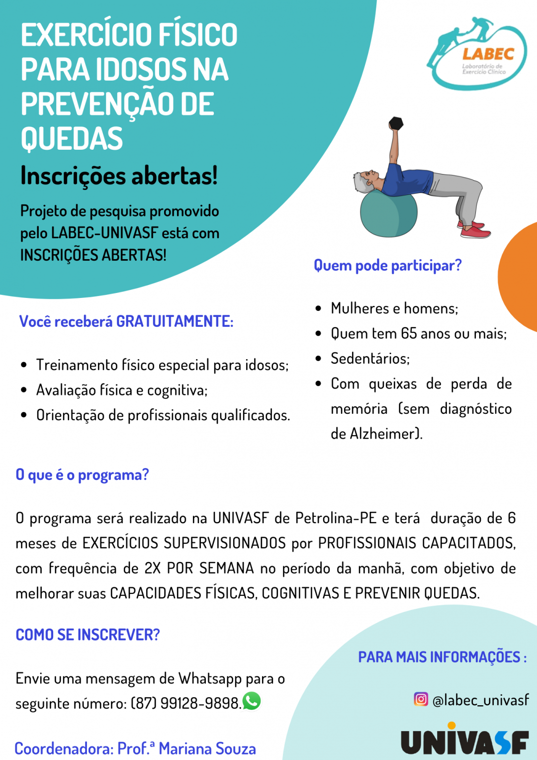 Projeto gratuito oferece exercícios físicos para prevenção de quedas de